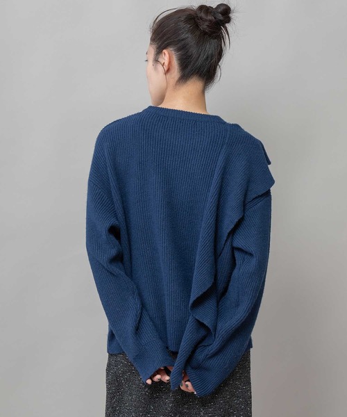 Munich（ミューニック）の「7GG片畦編みニットドレープショールプルオーバー（ニット/セーター・レディース・ライトベージュ/グレー/ネイビー・FREE）」の6枚目の写真