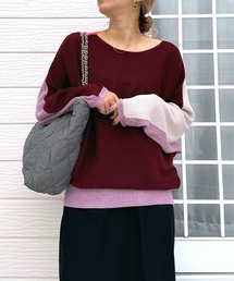 Q | ブロックカラー横リブドルマンニット(ニット/セーター)