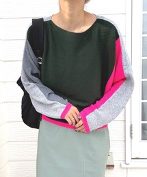 Q | ブロックカラー横リブドルマンニット(ニット/セーター)