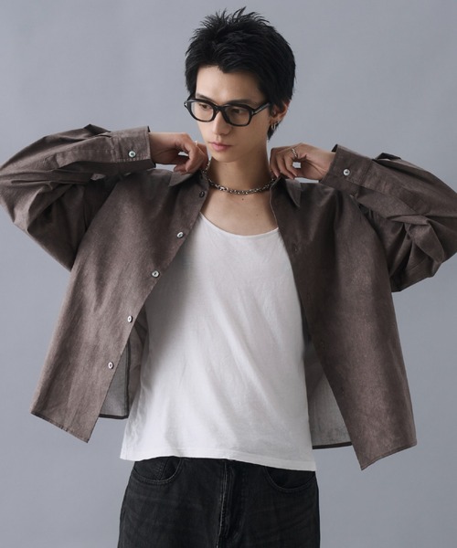 PLAN To(プラントゥ)の「Vintage Design Short Length Regular Collar Shirts / ヴィンテージデザインショートレングスレギュラーカラーシャツ(シャツ/ブラウス・メンズ・ブラウン/チャコールグレー・LARGE/MEDIUM/SMALL)」の9枚目の写真