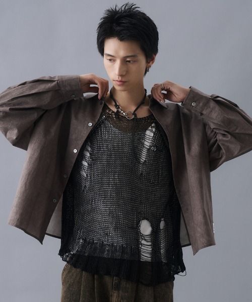 PLAN To(プラントゥ)の「Vintage Design Short Length Regular Collar Shirts / ヴィンテージデザインショートレングスレギュラーカラーシャツ(シャツ/ブラウス・メンズ・ブラウン/チャコールグレー・LARGE/MEDIUM/SMALL)」の5枚目の写真
