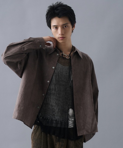 PLAN To(プラントゥ)の「Vintage Design Short Length Regular Collar Shirts / ヴィンテージデザインショートレングスレギュラーカラーシャツ(シャツ/ブラウス・メンズ・ブラウン/チャコールグレー・LARGE/MEDIUM/SMALL)」の4枚目の写真