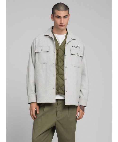 REPLAY（リプレイ）の「ウールブレンド アンコンシャツジャケット（カバーオール・メンズ・ブラック/杢グレー・MEDIUM/SMALL/LARGE/X-LARGE）」の2枚目の写真