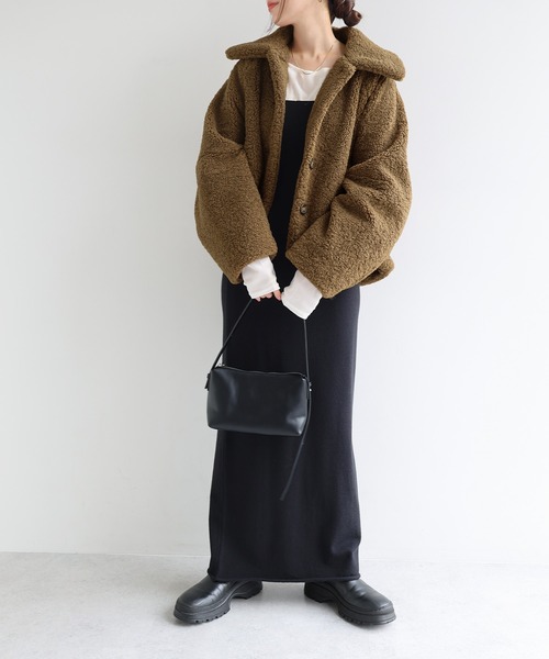 andme（アンドミー）の「テディベアボアショートコート（その他アウター・レディース・キャメル/ブラック/アイボリー・M）」の13枚目の写真