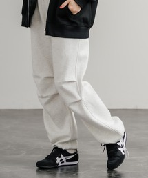 ハイウエストドレープワイド膝タックスウェットパラシュートパンツ