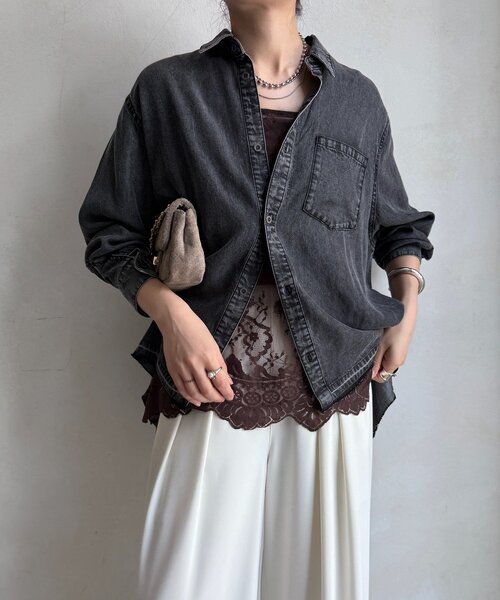 DouDou（ドゥドゥ）の「リヨセルデニムシャツ（シャツ/ブラウス・レディース・ブルー/ブラック・FREE）」の2枚目の写真