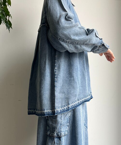DouDou（ドゥドゥ）の「リヨセルデニムシャツ（シャツ/ブラウス・レディース・ブルー/ブラック・FREE）」の7枚目の写真