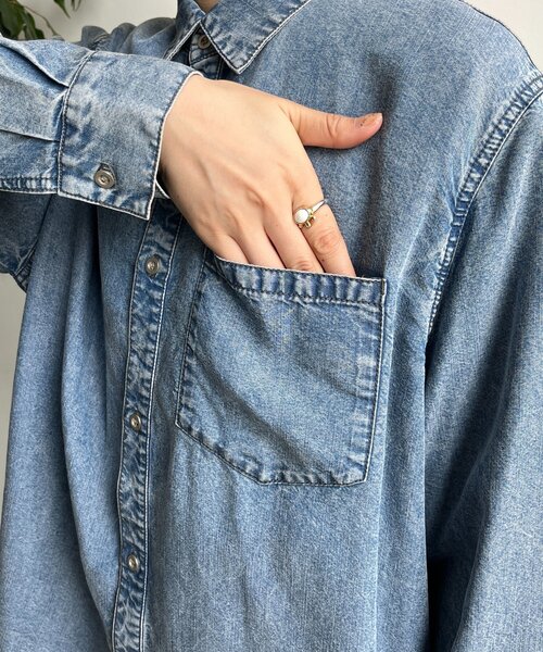DouDou（ドゥドゥ）の「リヨセルデニムシャツ（シャツ/ブラウス・レディース・ブルー/ブラック・FREE）」の8枚目の写真