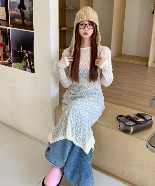 Teem Store(チームストア)の「透け感 レースシアーロングワンピース レイヤード(ワンピース・レディース・ブラック/アイボリー・F)」の13枚目の写真
