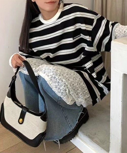 Teem Store(チームストア)の「透け感 レースシアーロングワンピース レイヤード(ワンピース・レディース・ブラック/アイボリー・F)」の16枚目の写真