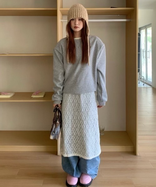Teem Store(チームストア)の「透け感 レースシアーロングワンピース レイヤード(ワンピース・レディース・ブラック/アイボリー・F)」の9枚目の写真