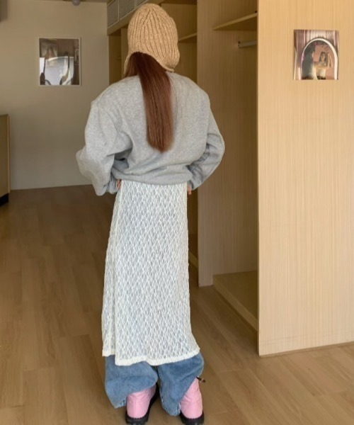 Teem Store(チームストア)の「透け感 レースシアーロングワンピース レイヤード(ワンピース・レディース・ブラック/アイボリー・F)」の11枚目の写真