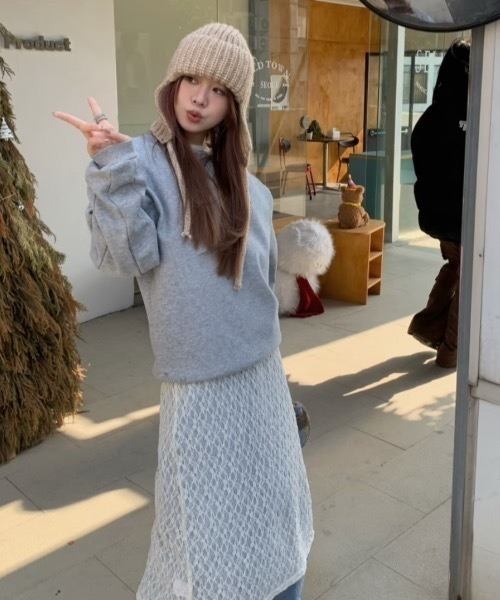 Teem Store(チームストア)の「透け感 レースシアーロングワンピース レイヤード(ワンピース・レディース・ブラック/アイボリー・F)」の14枚目の写真