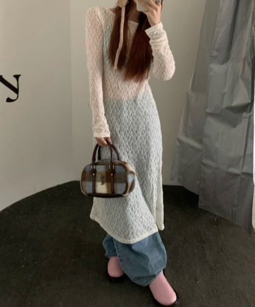 Teem Store(チームストア)の「透け感 レースシアーロングワンピース レイヤード(ワンピース・レディース・ブラック/アイボリー・F)」の19枚目の写真