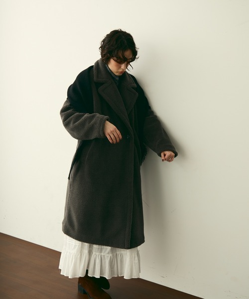 セール】ボアダブルロングコート（チェスターコート）｜Trish