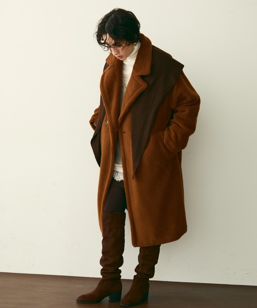 セール】ボアダブルロングコート（チェスターコート）｜Trish