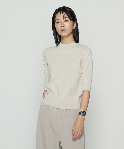 COMME CA（コムサ）の「コットンダルストレッチ 半袖プルオーバー（ニット/セーター・レディース・グレー/ブルー/キナリ・11号/9号）」の2枚目の写真