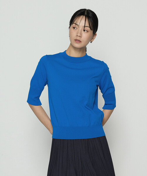 COMME CA（コムサ）の「コットンダルストレッチ 半袖プルオーバー（ニット/セーター・レディース・グレー/ブルー/キナリ・11号/9号）」の6枚目の写真