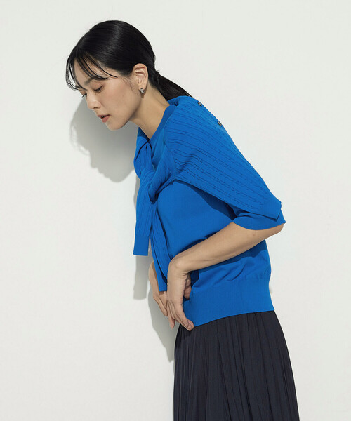 COMME CA（コムサ）の「コットンダルストレッチ 半袖プルオーバー（ニット/セーター・レディース・グレー/ブルー/キナリ・11号/9号）」の3枚目の写真