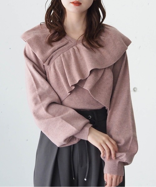 tiptop（ティップトップ）の「フリルクロスニットプルオーバー（ニット/セーター・レディース・アイボリー/チャコールグレー/ピンク/グリーン・FREE）」の19枚目の写真