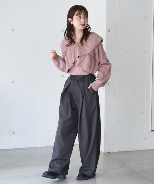 tiptop（ティップトップ）の「フリルクロスニットプルオーバー（ニット/セーター・レディース・アイボリー/チャコールグレー/ピンク/グリーン・FREE）」の20枚目の写真