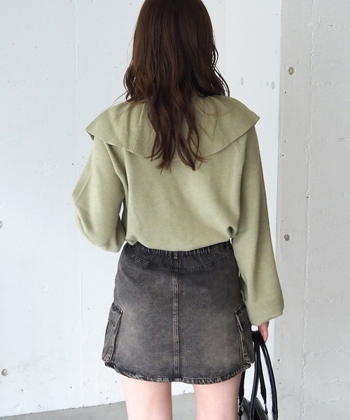 tiptop（ティップトップ）の「フリルクロスニットプルオーバー（ニット/セーター・レディース・アイボリー/チャコールグレー/ピンク/グリーン・FREE）」の18枚目の写真