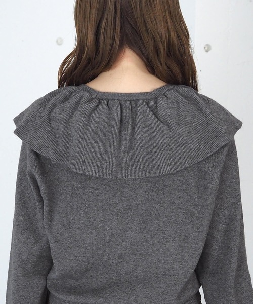 tiptop（ティップトップ）の「フリルクロスニットプルオーバー（ニット/セーター・レディース・アイボリー/チャコールグレー/ピンク/グリーン・FREE）」の5枚目の写真