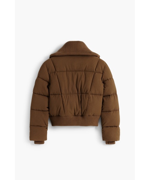 ニット襟 中綿入り ボンバーショートジャケット ブラウン（ダウン