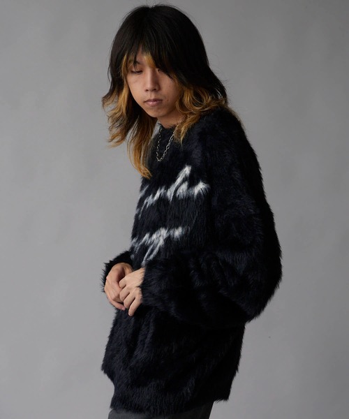 Theater code（シアターコード）の「Thick Jacquard Knit / 肉厚 ジャガード織り ジャギーニット（ニット/セーター・メンズ・ブラック・M/L）」の4枚目の写真