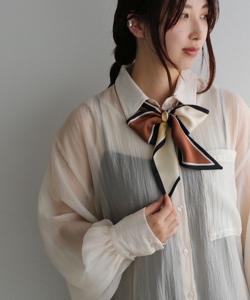 colleca la（コレカラ）の「4color配色ボウタイスカーフ/リボンスカーフ（バンダナ/スカーフ・レディース・ブラウン系/ピンク系/イエロー系・FREE）」の6枚目の写真