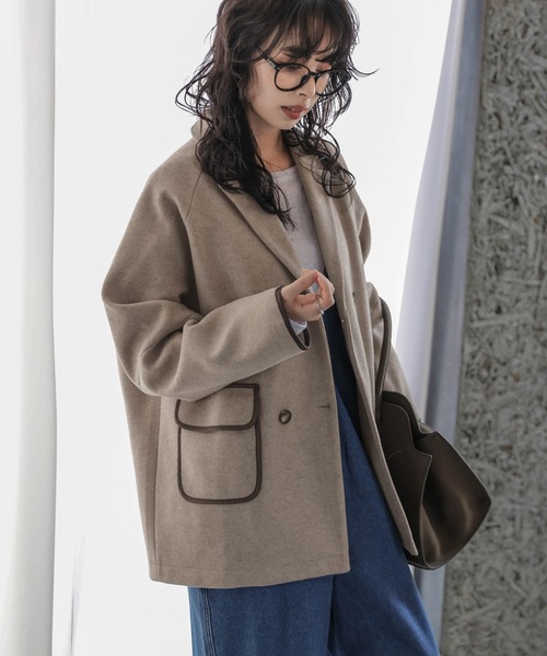 AMELY（エミリー）の「パイピングダブルジャケットコート（その他アウター・レディース・ブラック/グレー/ブラウン/ベージュ・フリー）」の4枚目の写真