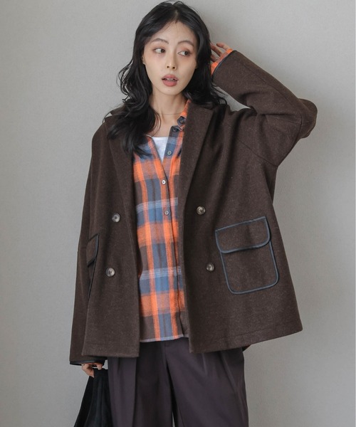 AMELY（エミリー）の「パイピングダブルジャケットコート（その他アウター・レディース・ブラック/グレー/ブラウン/ベージュ・フリー）」の3枚目の写真