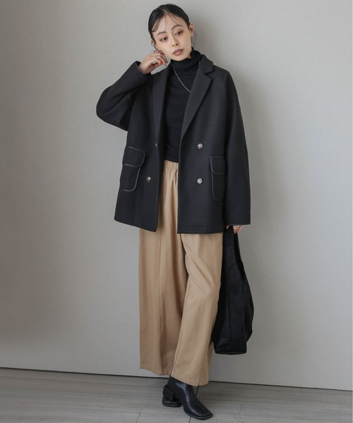 AMELY（エミリー）の「パイピングダブルジャケットコート（その他アウター・レディース・ブラック/グレー/ブラウン/ベージュ・フリー）」の5枚目の写真