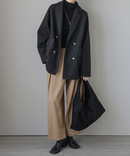 AMELY（エミリー）の「パイピングダブルジャケットコート（その他アウター・レディース・ブラック/グレー/ブラウン/ベージュ・フリー）」の8枚目の写真
