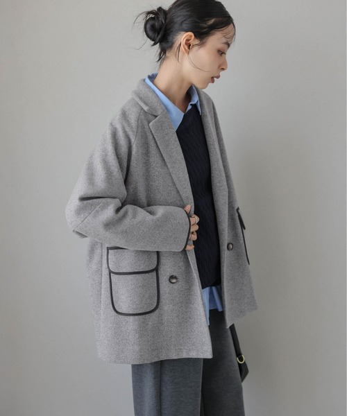 AMELY（エミリー）の「パイピングダブルジャケットコート（その他アウター・レディース・ブラック/グレー/ブラウン/ベージュ・フリー）」の10枚目の写真