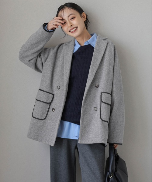 AMELY（エミリー）の「パイピングダブルジャケットコート（その他アウター・レディース・ブラック/グレー/ブラウン/ベージュ・フリー）」の9枚目の写真