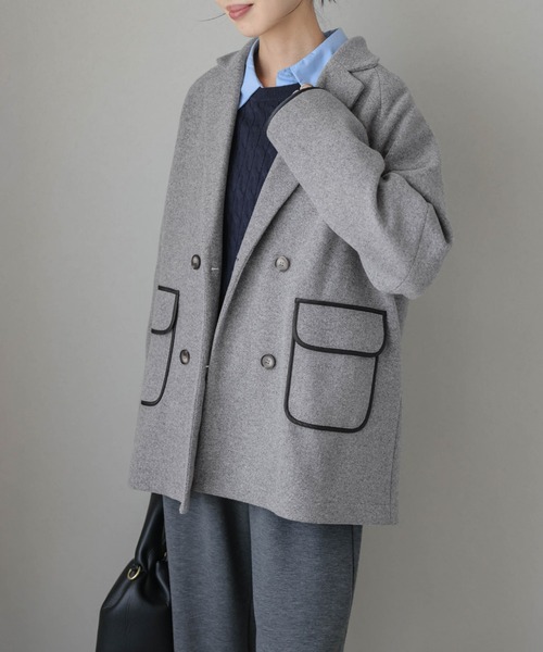 AMELY（エミリー）の「パイピングダブルジャケットコート（その他アウター・レディース・ブラック/グレー/ブラウン/ベージュ・フリー）」の11枚目の写真