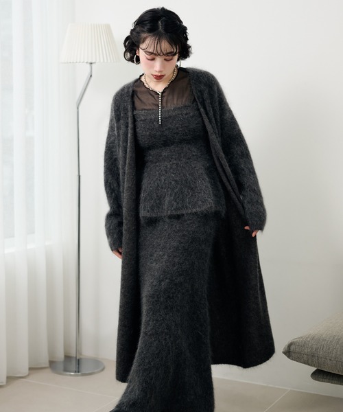 LAULEN（ローレン）の「mohair shawl long cardigan /モヘアショールロング長袖カーディガン（カーディガン/ボレロ・レディース・モカ/チャコールグレー・FREE）」の2枚目の写真