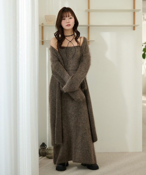 LAULEN（ローレン）の「mohair shawl long cardigan /モヘアショールロング長袖カーディガン（カーディガン/ボレロ・レディース・モカ/チャコールグレー・FREE）」の16枚目の写真