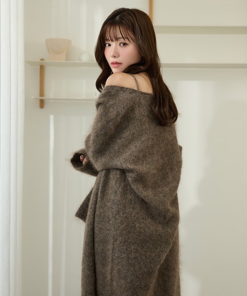 LAULEN（ローレン）の「mohair shawl long cardigan /モヘアショールロング長袖カーディガン（カーディガン/ボレロ・レディース・モカ/チャコールグレー・FREE）」の13枚目の写真