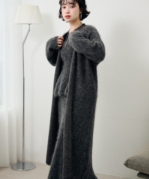 LAULEN（ローレン）の「mohair shawl long cardigan /モヘアショールロング長袖カーディガン（カーディガン/ボレロ・レディース・モカ/チャコールグレー・FREE）」の10枚目の写真