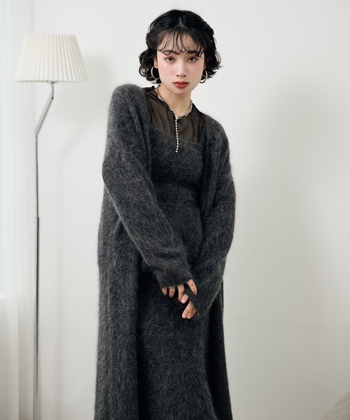 LAULEN（ローレン）の「mohair shawl long cardigan /モヘアショールロング長袖カーディガン（カーディガン/ボレロ・レディース・モカ/チャコールグレー・FREE）」の8枚目の写真