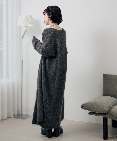 LAULEN（ローレン）の「mohair shawl long cardigan /モヘアショールロング長袖カーディガン（カーディガン/ボレロ・レディース・モカ/チャコールグレー・FREE）」の6枚目の写真