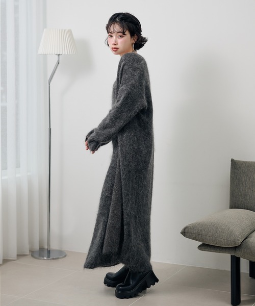 LAULEN（ローレン）の「mohair shawl long cardigan /モヘアショールロング長袖カーディガン（カーディガン/ボレロ・レディース・モカ/チャコールグレー・FREE）」の5枚目の写真
