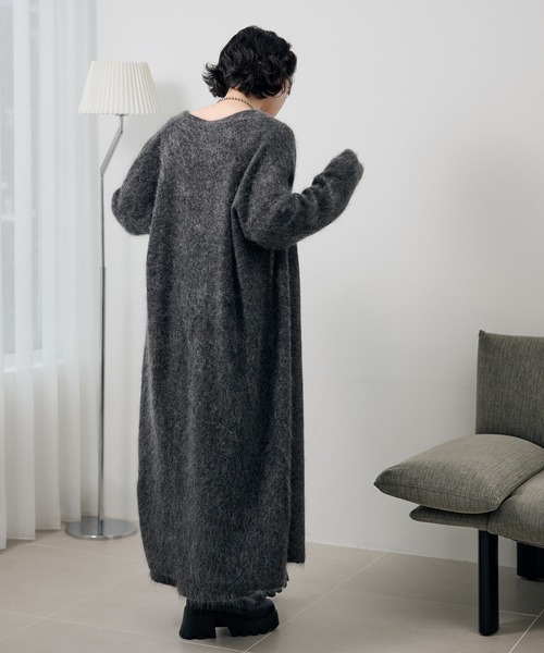 LAULEN（ローレン）の「mohair shawl long cardigan /モヘアショールロング長袖カーディガン（カーディガン/ボレロ・レディース・モカ/チャコールグレー・FREE）」の4枚目の写真