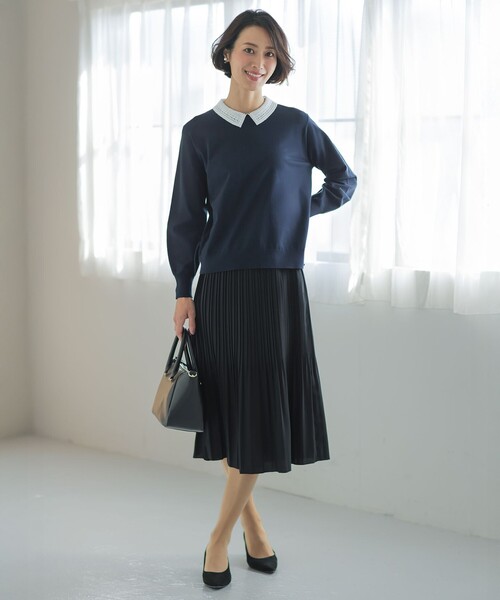 J.PRESS Ladies(J.プレス レディス)の「レーヨンストレッチ 刺?襟 ニット(ニット/セーター・レディース・ベージュ系/ブラック系/ネイビー系・SMALL)」の4枚目の写真