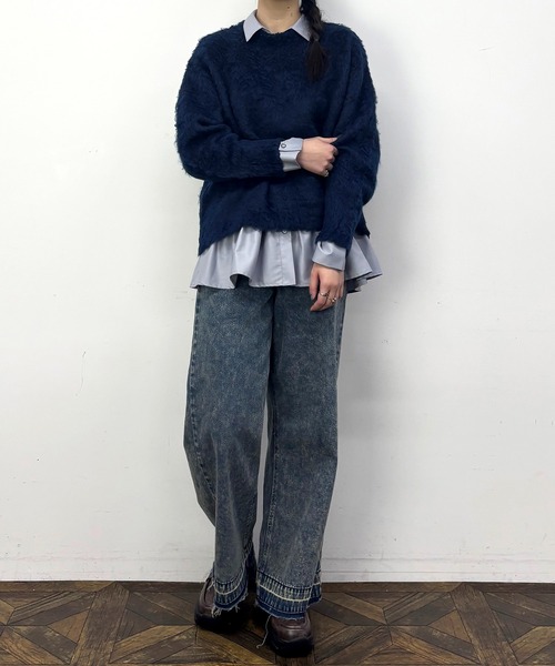 NICOLE CLUB(ニコル クラブ)の「シャギークルーネックプルオーバー(ニット/セーター・レディース・オフホワイト/サックスブルー/ネイビー/ブラウン・FREE)」の9枚目の写真