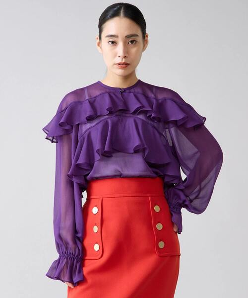 Tiara（ティアラ）の「ラップルフリルブラウス（シャツ/ブラウス・レディース・ベージュ系その他/ベージュ/パープル・FREE）」の3枚目の写真