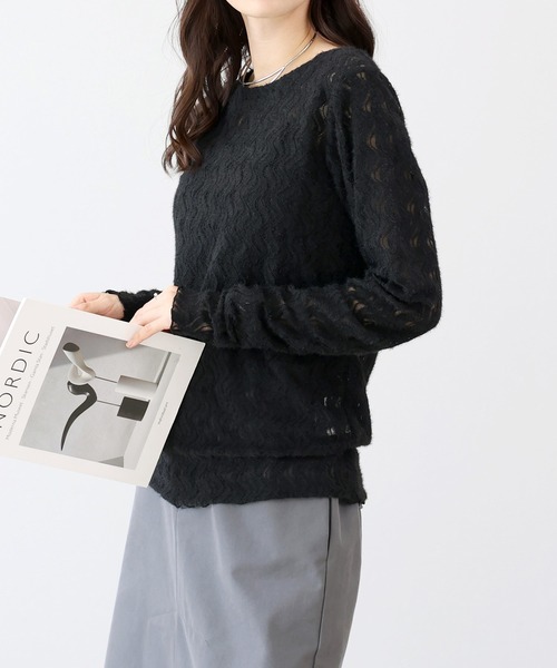 Aletta vita(アレッタビータ)の「起毛レースクルーネックプルオーバー(Tシャツ/カットソー・レディース・アイボリー/ブラック・M)」の1枚目の写真