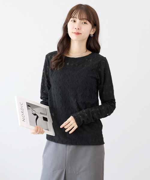 Aletta vita(アレッタビータ)の「起毛レースクルーネックプルオーバー(Tシャツ/カットソー・レディース・アイボリー/ブラック・M)」の6枚目の写真
